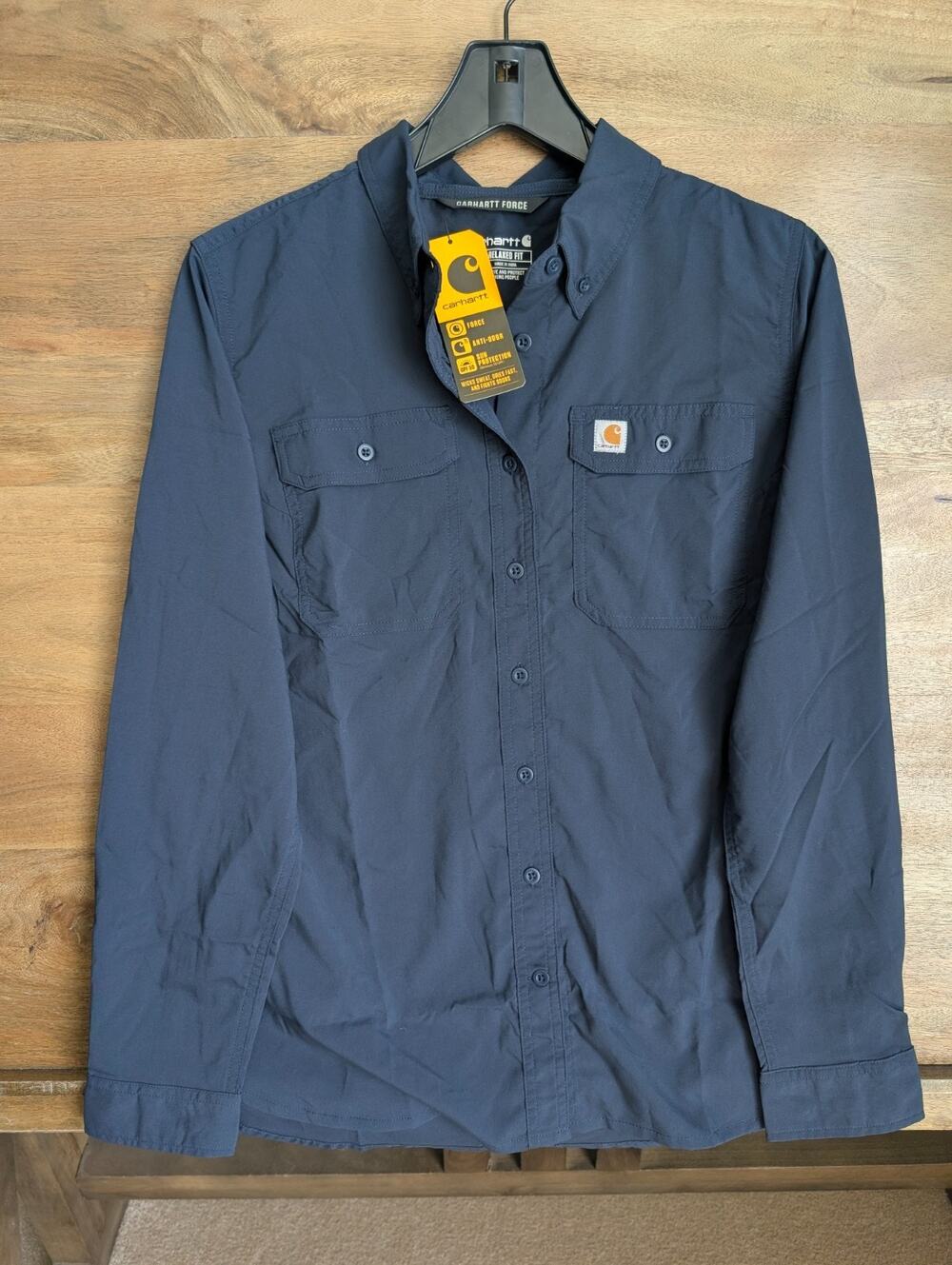 NWT Carhartt Force Shirt Women Medium Navy Blue Relaxed Fit Long Sleeve TW5291-W